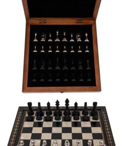 Helena Wood Art Handgemaakte Houten Schaakbord Met Opbergsysteem - Metalen Schaakstukken - Luxe Uitgave - Schaakspel - Schaakset - Schaken - Chess - 40 X 40 Cm