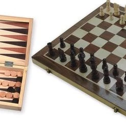 Hotsports Hot Sports Schaak-backgammon Klapcassette Hout Bruin 29x29
