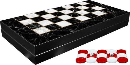 Yenigün Tavla Klassiek Backgammon Zwart Marmer Bordspel - Met Schaakbord - Turks Tavla - Maat L 38cm 4 Yenigün Tavla Klassiek Backgammon Zwart Marmer Bordspel - Met Schaakbord - Turks Tavla - Maat L 38cm - Afbeelding 2