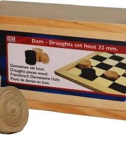 HOT Games Damschijven 32 Mm.in Blank/zwart In Houten Kist