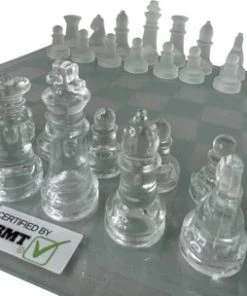 3 BMT 3BMT Glazen Schaakspel - Van Mat En Helder Glas - Met Bord En Schaakstukken