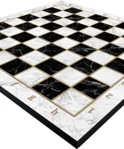 Yenig?n Tavla Houten Schaakbord Wit/zwart - Hout - Marmer Print - Witte Rand - Luxe Uitvoering - Maat L 30cm