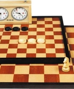 Longfield Schaak/dambord Ingelegd. Afm. 47 X 47 Cm. Verpakt In Shrink -klassieke-spellen Winkel 550x322