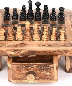 CRAFLAIR ~ Intelligente ~ Handgemaakt Schaakspel Hout Met Lade ~ 33 Cm ~ Olijfhouten Schaakbord Met Schaakstukken ~ Schaakset ~ Cadeau -klassieke-spellen Winkel 550x328 4
