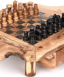 CRAFLAIR ~ Intelligente ~ Handgemaakt Schaakspel Hout Met Lade ~ 33 Cm ~ Olijfhouten Schaakbord Met Schaakstukken ~ Schaakset ~ Cadeau -klassieke-spellen Winkel 550x339 3