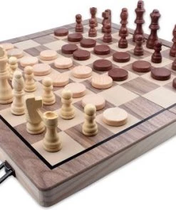Shagam 2-in-1 Bordspel - 39 Cm - Magnetisch - Schaakbord - Dambord - Backgammon - Schaakspel - Schaakset - Schaken - Dammen - Met Schaakstukken - Chess - Hout - Opklapbaar -klassieke-spellen Winkel 550x351 6
