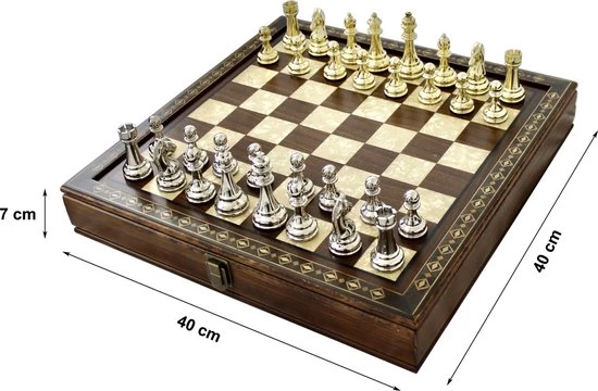 Helena Wood Art Handgemaakte Houten Schaakbord Met Opbergsysteem - Metalen Schaakstukken - Luxe Uitgave - Schaakspel - Schaakset - Schaken - Chess - 40 X 40 Cm 11 Helena Wood Art Handgemaakte Houten Schaakbord Met Opbergsysteem - Metalen Schaakstukken - Luxe Uitgave - Schaakspel - Schaakset - Schaken - Chess - 40 X 40 Cm - Afbeelding 9