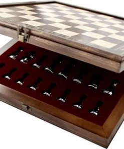 Helena Wood Art Handgemaakte Houten Schaakbord Met Opbergsysteem - Metalen Schaakstukken - Luxe Uitgave - Schaakspel - Schaakset - Schaken - Chess - 40 X 40 Cm -klassieke-spellen Winkel 550x377 5