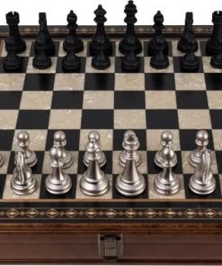 Helena Wood Art Handgemaakte Houten Schaakbord Met Opbergsysteem - Metalen Schaakstukken - Luxe Uitgave - Schaakspel - Schaakset - Schaken - Chess - 40 X 40 Cm -klassieke-spellen Winkel 550x380 4