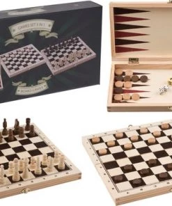 Free&easy Free & Easy - 3 In 1 Games Set - Schaken - Dammen - Backgammon - Houten Speelset - FSC Keurmerk Verantwoorde Materialen