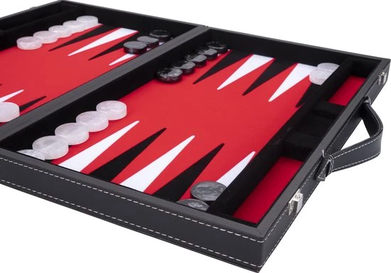Longfield Backgammon 15"inch Zwart Rood En Wit Ingelegd Vilt 5 Longfield Backgammon 15"inch Zwart Rood En Wit Ingelegd Vilt - Afbeelding 3