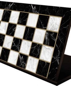 Yenigün Tavla Inklapbaar Schaakbord Zwart/wit - Hout - Marmer Print - Zwarte Rand - Luxe Uitvoering - Maat XXL 43cm