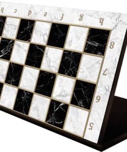 Yenig?n Tavla Inklapbaar Schaakbord Wit/zwart - Hout - Marmer Print - Witte Rand - Luxe Uitvoering - Maat XXL 43cm