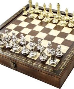 Helena Wood Art Handgemaakte Houten Schaakbord Met Opbergsysteem - Metalen Schaakstukken - Luxe Uitgave - Schaakspel - Schaakset - Schaken - Chess - 40 X 40 Cm -klassieke-spellen Winkel 550x397 5