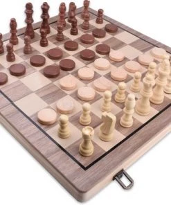 Merkloos Schaakbord | Dambord | Schaakspel | 39 X 39 Cm | Schaakset | Schaken | Dammen | Met Schaakstukken | 2-in-1 Bordspel | Chess | Hout | Magnetisch | Opklapbaar -klassieke-spellen Winkel 550x400 3