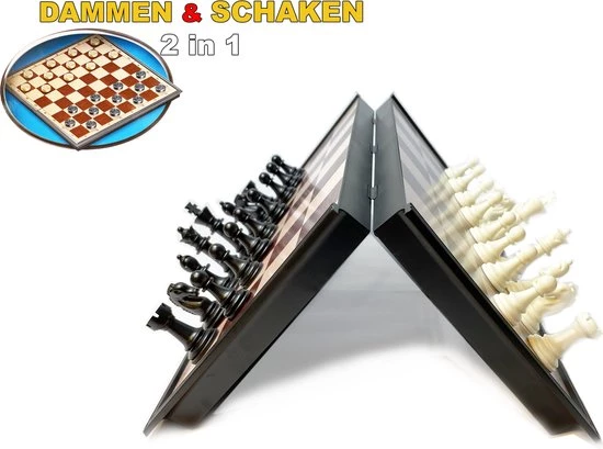 Magnetisch Schaak- En Dambord - Schaakstukken En Damstukken - Schaakspel - Damspel - Chess Set - Schaken - Dammen - Hout - Opklapbaar 7 Magnetisch Schaak- En Dambord - Schaakstukken En Damstukken - Schaakspel - Damspel - Chess Set - Schaken - Dammen - Hout - Opklapbaar - Afbeelding 5
