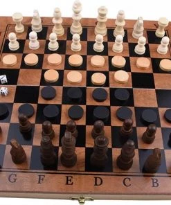 Shagam 3-in-1 Bordspel - 29 Cm - Schaakbord - Dambord - Backgammon - Schaakspel - Schaakset - Schaken - Dammen - Met Schaakstukken - Chess - Hout - Opklapbaar -klassieke-spellen Winkel 550x413 2