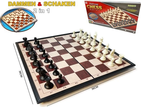 Magnetisch Schaak- En Dambord - Schaakstukken En Damstukken - Schaakspel - Damspel - Chess Set - Schaken - Dammen - Hout - Opklapbaar 3 Magnetisch Schaak- En Dambord - Schaakstukken En Damstukken - Schaakspel - Damspel - Chess Set - Schaken - Dammen - Hout - Opklapbaar