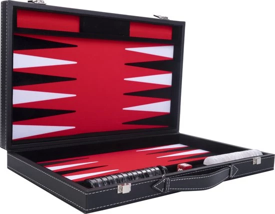 Longfield Backgammon 15"inch Zwart Rood En Wit Ingelegd Vilt 6 Longfield Backgammon 15"inch Zwart Rood En Wit Ingelegd Vilt - Afbeelding 4