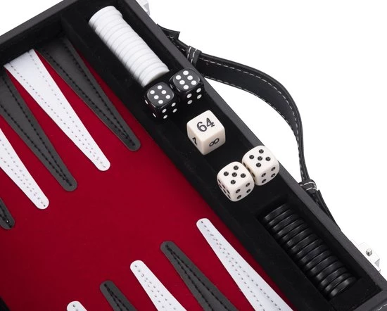 Longfield Backgammon 15, Rood/ Zwart/ Wit Gestikt 4 Longfield Backgammon 15, Rood/ Zwart/ Wit Gestikt - Afbeelding 2