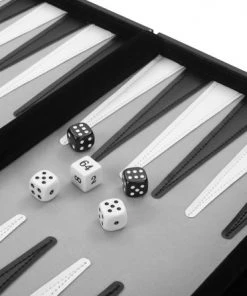 Longfield Backgammon 11 Inch Grijs/ Zwart/ Wit Gestikt