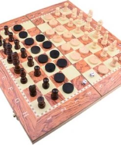Shagam 3-in-1 Bordspel - 48 Cm - Schaakbord - Dambord - Backgammon - Schaakspel - Schaakset - Schaken - Dammen - Met Schaakstukken - Chess - Hout - Opklapbaar -klassieke-spellen Winkel 550x450 1