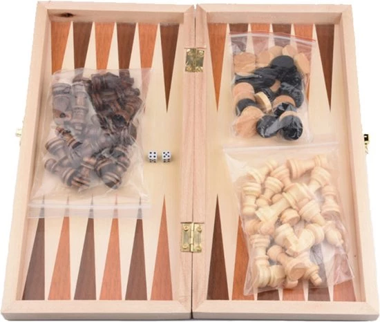 Shagam 3-in-1 Bordspel - 49 Cm - Schaakbord - Dambord - Backgammon - Schaakspel - Schaakset - Schaken - Dammen - Met Schaakstukken - Chess - Hout - Opklapbaar 7 Shagam 3-in-1 Bordspel - 49 Cm - Schaakbord - Dambord - Backgammon - Schaakspel - Schaakset - Schaken - Dammen - Met Schaakstukken - Chess - Hout - Opklapbaar - Afbeelding 5
