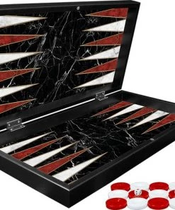 Yenig??n Tavla Klassiek Backgammon Zwart Marmer Bordspel - Met Schaakbord - Turks Tavla - Maat S 25cm