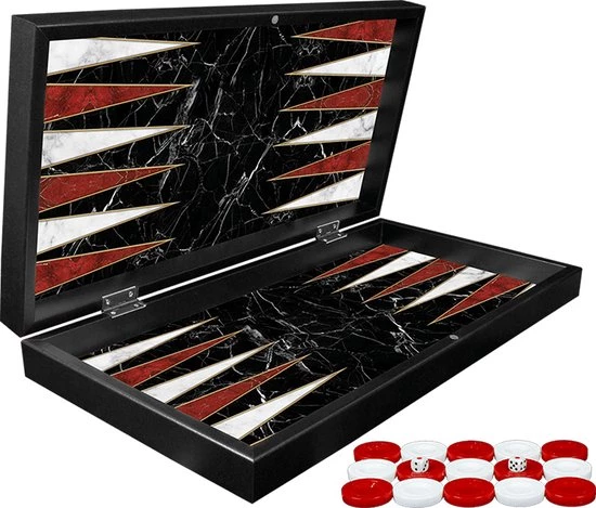 Yenigün Tavla Klassiek Backgammon Zwart Marmer Bordspel - Met Schaakbord - Turks Tavla - Maat L 38cm 3 Yenigün Tavla Klassiek Backgammon Zwart Marmer Bordspel - Met Schaakbord - Turks Tavla - Maat L 38cm