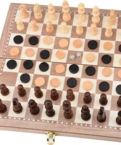 Merkloos Schaakbord | Dambord | Backgammon | 39 X 39 Cm | Schaakspel | Schaakset | Schaken | Dammen | Met Schaakstukken | 3-in-1 Bordspel | Chess | Hout | Opklapbaar -klassieke-spellen Winkel 550x471 5