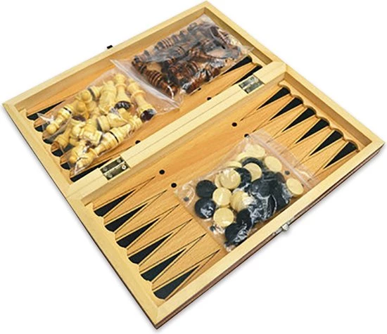 Shagam 3-in-1 Bordspel - 24 Cm - Magnetisch - Schaakbord - Dambord - Backgammon - Schaakspel - Schaakset - Schaken - Dammen - Met Schaakstukken - Chess - Hout - Opklapbaar 6 Shagam 3-in-1 Bordspel - 24 Cm - Magnetisch - Schaakbord - Dambord - Backgammon - Schaakspel - Schaakset - Schaken - Dammen - Met Schaakstukken - Chess - Hout - Opklapbaar - Afbeelding 4