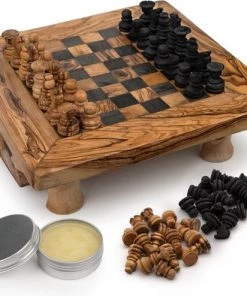 HappyWoods Schaakbord Klein – Schaakspel – Spellen – Spellen Voor Volwassenen – Bordspellen – 100% Natuurlijk Olijfhout