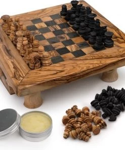HappyWoods Schaakbord Groot – Schaakspel – Spellen – Spellen Voor Volwassenen – Bordspellen – 100% Natuurlijk Olijfhout