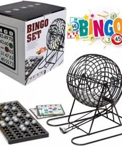 Merkloos Bingo Spel - Bingomolen - Bingoballen - Bingo Kaarten - Fiches - Spelbord - Bingo Molen - Metaal - Lotto Kinderspel