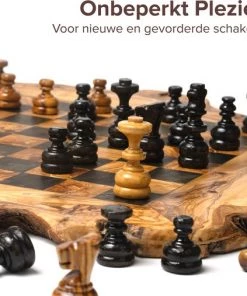 HappyWoods - Handgemaakte Olijfhouten Rustic Schaakspel - 49 Cm - Olijfhouten Schaakbord Met Schaak Stukken - Schaakset - Schaakspellen Schaakspel Hout Volwassenen Schaakborden Kinderen - Cadeau (+ Gratis Beeswax ) -klassieke-spellen Winkel 550x507