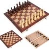 Flokoo Schaakbord Hout 3-in-1 Bord: Schaken, Dammen & Backgammon
