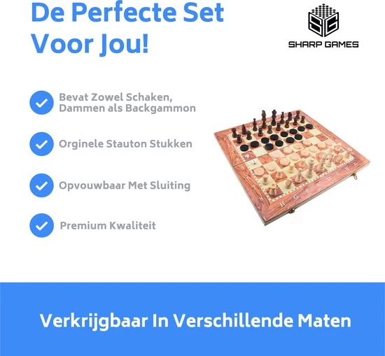 Merkloos Schaakbord | Dambord | Backgammon | 34 X 34 Cm | Schaakspel | Schaakset | Schaken | Dammen | Met Schaakstukken | 3-in-1 Bordspel | Chess | Hout | Opklapbaar 5 Merkloos Schaakbord | Dambord | Backgammon | 34 X 34 Cm | Schaakspel | Schaakset | Schaken | Dammen | Met Schaakstukken | 3-in-1 Bordspel | Chess | Hout | Opklapbaar - Afbeelding 3