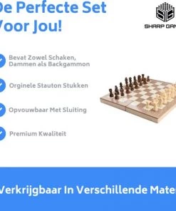 Shagam 3-in-1 Bordspel - 39 Cm - Schaakbord - Dambord - Backgammon - Schaakspel - Schaakset - Schaken - Dammen - Met Schaakstukken - Chess - Hout - Opklapbaar -klassieke-spellen Winkel 550x510 4