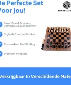 Shagam 3-in-1 Bordspel - 29 Cm - Schaakbord - Dambord - Backgammon - Schaakspel - Schaakset - Schaken - Dammen - Met Schaakstukken - Chess - Hout - Opklapbaar -klassieke-spellen Winkel 550x510 5