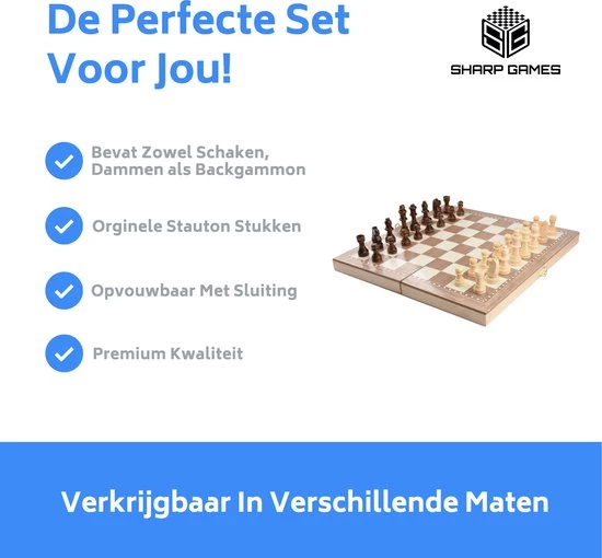 Shagam 3-in-1 Bordspel - 49 Cm - Schaakbord - Dambord - Backgammon - Schaakspel - Schaakset - Schaken - Dammen - Met Schaakstukken - Chess - Hout - Opklapbaar 8 Shagam 3-in-1 Bordspel - 49 Cm - Schaakbord - Dambord - Backgammon - Schaakspel - Schaakset - Schaken - Dammen - Met Schaakstukken - Chess - Hout - Opklapbaar - Afbeelding 6