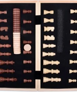 Merkloos Schaakbord | Dambord | Schaakspel | 39 X 39 Cm | Schaakset | Schaken | Dammen | Met Schaakstukken | 2-in-1 Bordspel | Chess | Hout | Magnetisch | Opklapbaar -klassieke-spellen Winkel 550x511 7