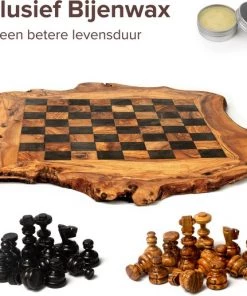 HappyWoods - Handgemaakte Olijfhouten Rustic Schaakspel - 49 Cm - Olijfhouten Schaakbord Met Schaak Stukken - Schaakset - Schaakspellen Schaakspel Hout Volwassenen Schaakborden Kinderen - Cadeau (+ Gratis Beeswax ) -klassieke-spellen Winkel 550x517