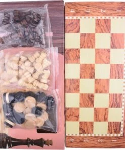 Shagam 3-in-1 Bordspel - 48 Cm - Schaakbord - Dambord - Backgammon - Schaakspel - Schaakset - Schaken - Dammen - Met Schaakstukken - Chess - Hout - Opklapbaar -klassieke-spellen Winkel 550x524 1
