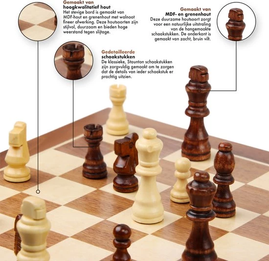 Sincer Schaakbord Met Staunton Schaakstukken 2 EXTRA Koninginnen Inclusief E-book Met Schaakregels - Houten Handgemaakte Schaakset/Schaakspel Voor Volwassenen GROOT FORMAAT Van 38x38cm 5 Sincer Schaakbord Met Staunton Schaakstukken 2 EXTRA Koninginnen Inclusief E-book Met Schaakregels - Houten Handgemaakte Schaakset/Schaakspel Voor Volwassenen GROOT FORMAAT Van 38x38cm - Afbeelding 3