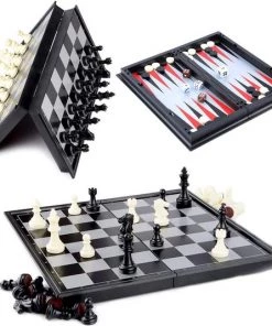Merkloos Schaakbord | Dambord | Backgammon | 32 X 32 Cm | Schaakspel | Schaakset | Schaken | Dammen | Met Schaakstukken | 3-in-1 Bordspel | Chess | Plastic | Opklapbaar | Magnetisch
