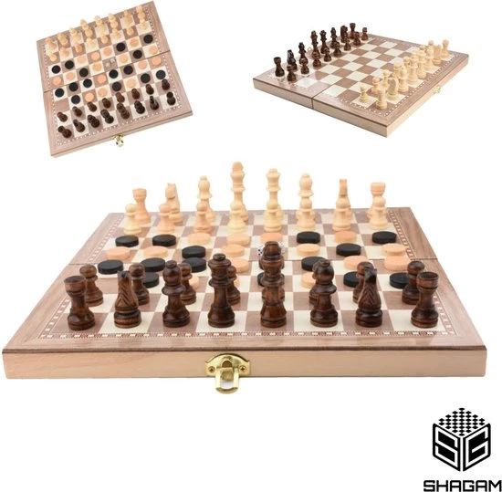 Shagam 3-in-1 Bordspel - 49 Cm - Schaakbord - Dambord - Backgammon - Schaakspel - Schaakset - Schaken - Dammen - Met Schaakstukken - Chess - Hout - Opklapbaar 3 Shagam 3-in-1 Bordspel - 49 Cm - Schaakbord - Dambord - Backgammon - Schaakspel - Schaakset - Schaken - Dammen - Met Schaakstukken - Chess - Hout - Opklapbaar