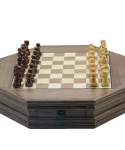 Pro-Care XL Hexagon Super De Luxe Walnoot Handgemaakt Schaakbord - Super Sized 33x33x6cm - Walnoot/Esdoorn - Walnoot Schaakstukken Wit En Zwart In Ingebouwde Laden - Schaken - Schaakspel - Chess -klassieke-spellen Winkel 550x540 6
