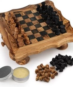 HappyWoods Schaakbord Klein Ronde Afwerking Schaakspel Spellen Spellen Voor Volwassenen Bordspellen 100% Natuurlijk Olijfhout