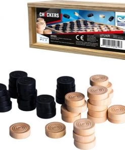 Clown 40x Stuks Houten Damstenen In Opbergkistje - Damschijven Gemaakt Van Hout - Dammen - Damspel