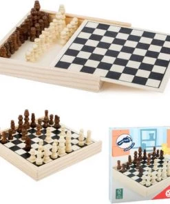 Small Foot Company Small Foot Schaakbord - Met Schaakstukken - Reisspellen - Schaakset - Schaakspel - 15x15cm - Duurzaam Hout - Uitschuifbaar Bord - Vanaf 6 Jaar - Inclusief Handleiding